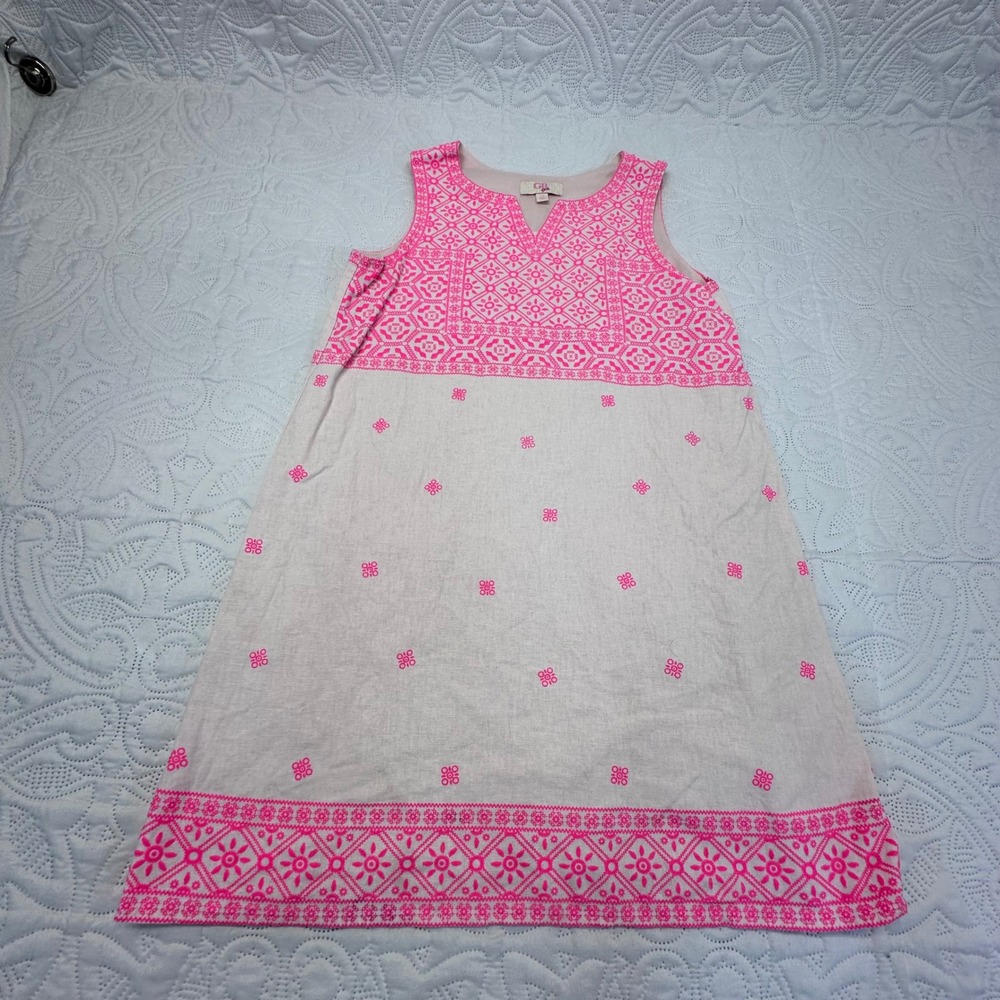 GB Girls Neon Pink Embroidered Linen Blend Shift Dress Size 12 GG7621LP